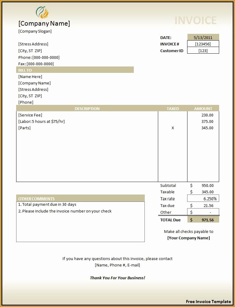 Service Invoice Template Free Luxury Invoice Template Free Word