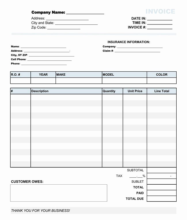 Service Invoice Template Pdf Inspirational Auto Repair Invoice Templates 10 Printable and Fillable