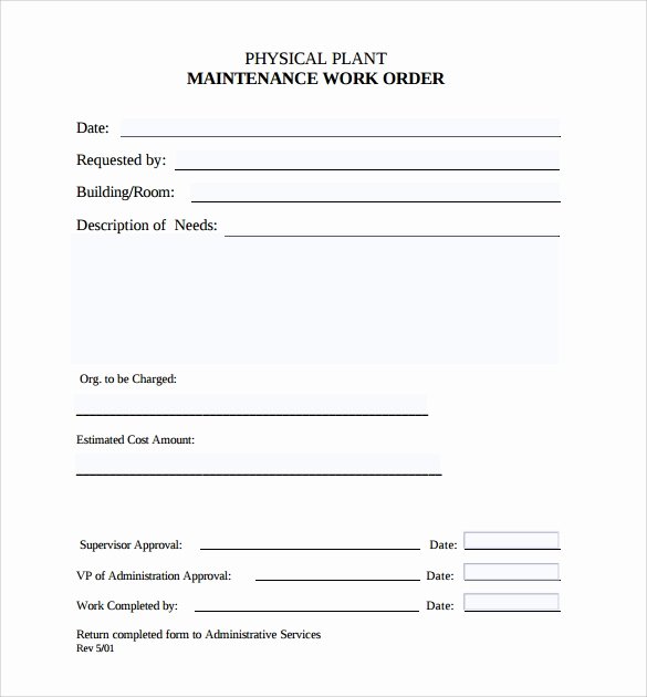 Service Work orders Template Fresh 8 Sample Maintenance Work order forms