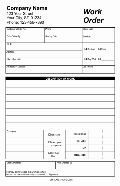 Service Work orders Template Fresh Work order forms