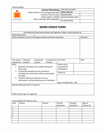 Service Work orders Template Fresh Work order Template Free Download Create Edit Fill and