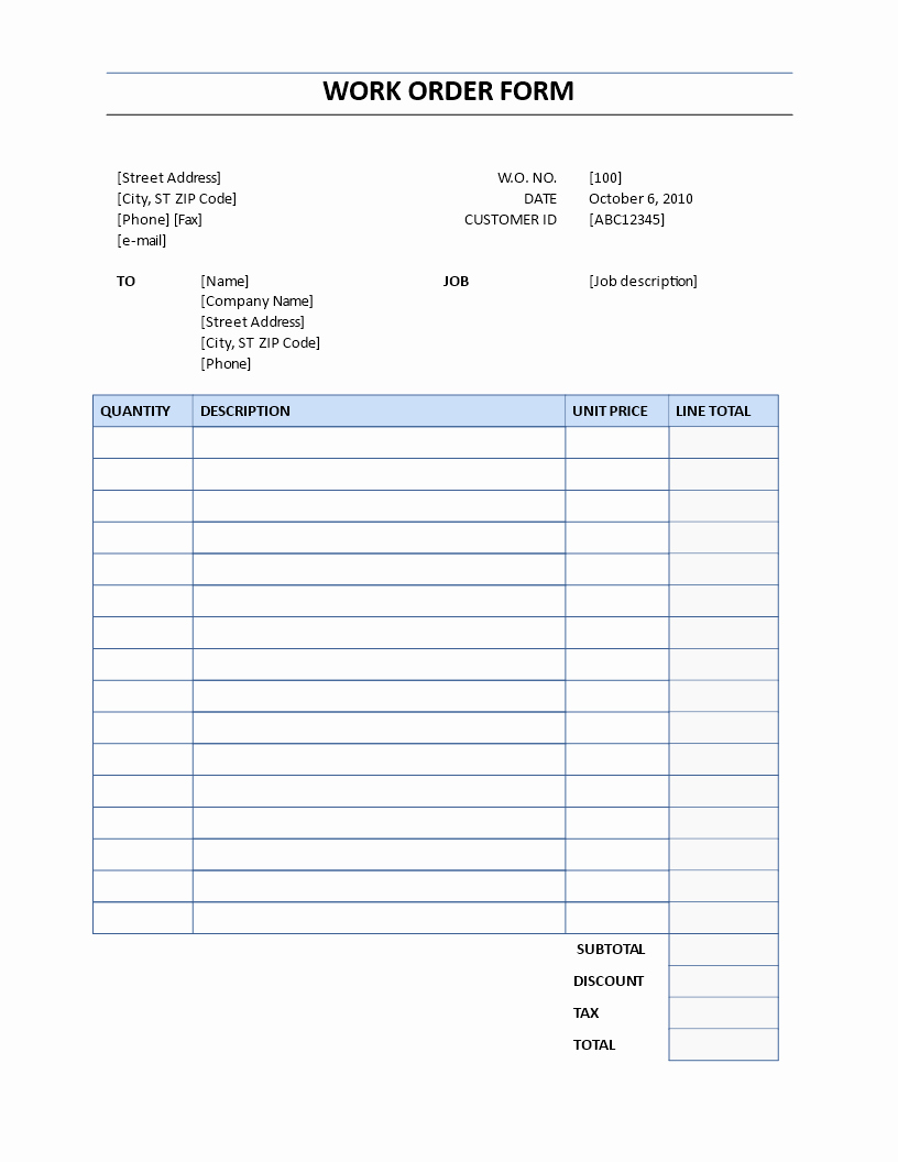 Service Work orders Template New Work order form Download This Work order form which is