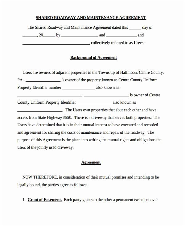Shared Services Agreement Template Fresh 8 Road Maintenance Agreement form Samples Free Sample