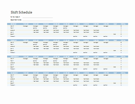 Shift Work Schedule Template Unique Employee Shift Schedule Schedules Templates