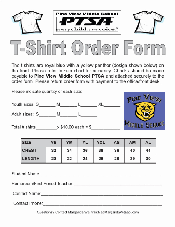 t shirt order forms