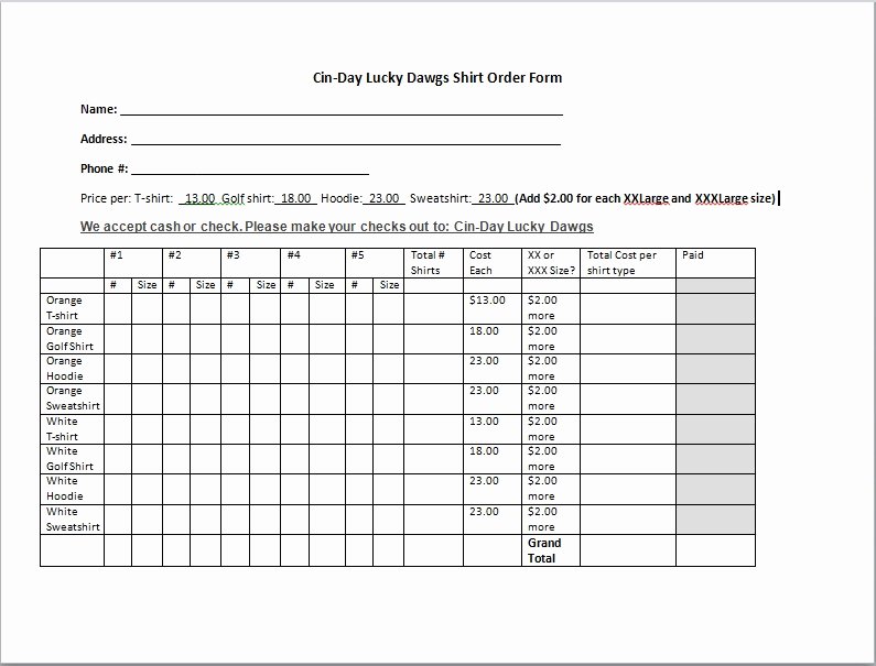 Shirt order forms Template Best Of T Shirt order form Template