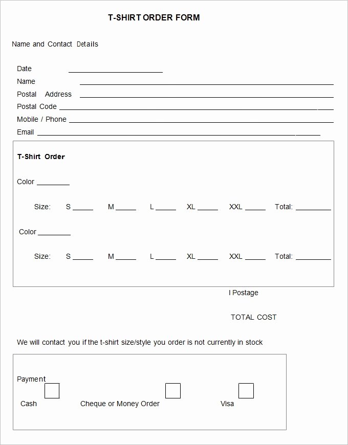 Shirt order forms Template Fresh T Shirt order form Template
