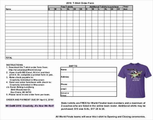 Shirt order forms Template Lovely T Shirt order form Template