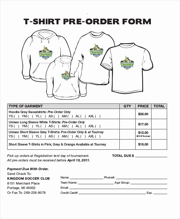 Shirt order forms Template Luxury 12 T Shirt order forms Free Sample Example format