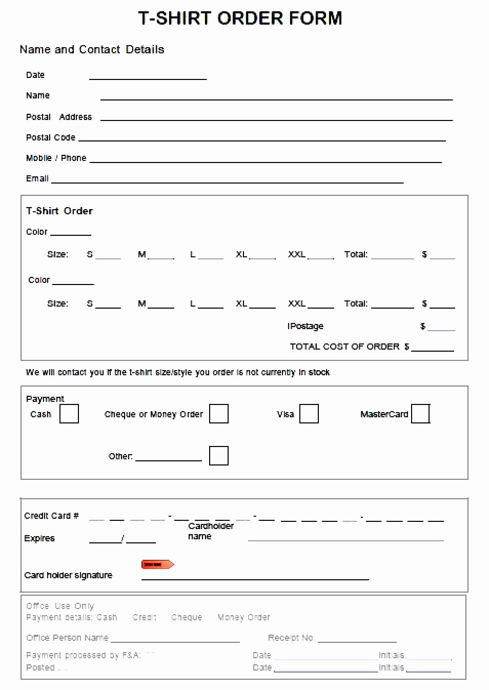 Shirt order forms Template Unique T Shirt order form Template