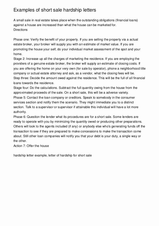 Short Sale Hardship Letter Template Awesome Examples Of Short Sale Hardship Letters
