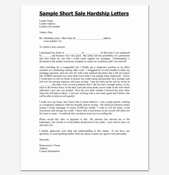 Short Sale Hardship Letter Template Inspirational Hardship Letter Template 10 for Word Pdf format