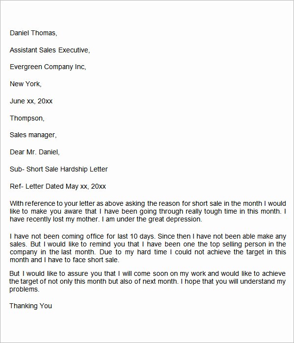 Short Sale Hardship Letter Template Lovely 8 Sample Hardship Letters