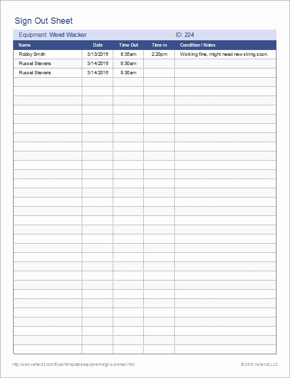 Sign In Out Sheet Template Beautiful Equipment Sign Out Sheet