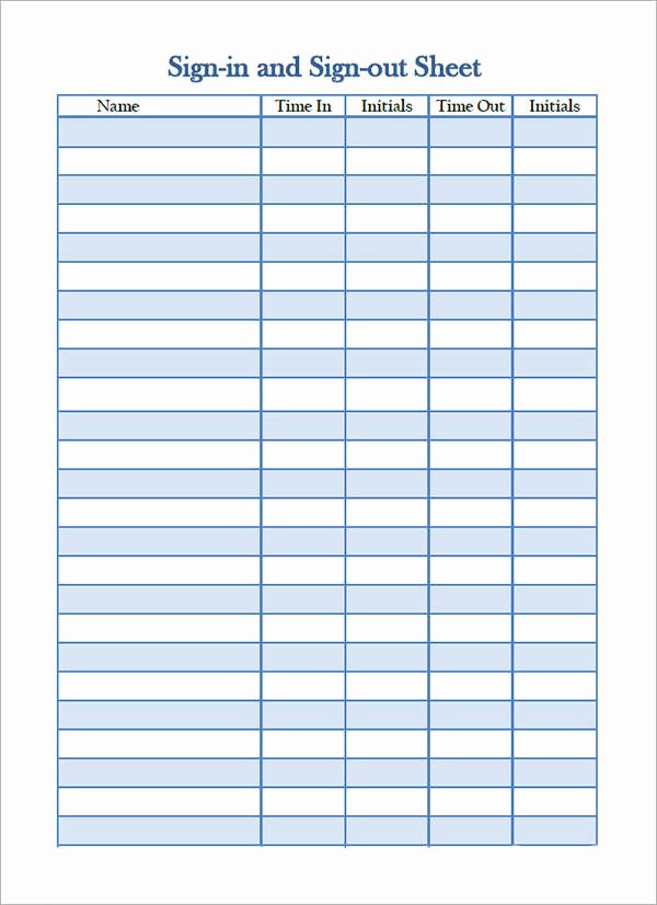 Sign In Out Sheet Template Best Of 34 Sample Sign In Sheet Templates – Pdf Word Apple