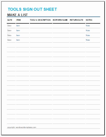 Sign In Out Sheet Template Best Of tools Sign Out Sheet Template for Excel