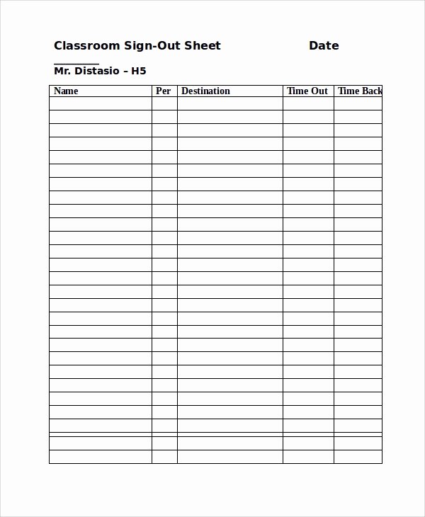 Sign In Out Sheet Template Fresh 9 Classroom Sign Out Sheets