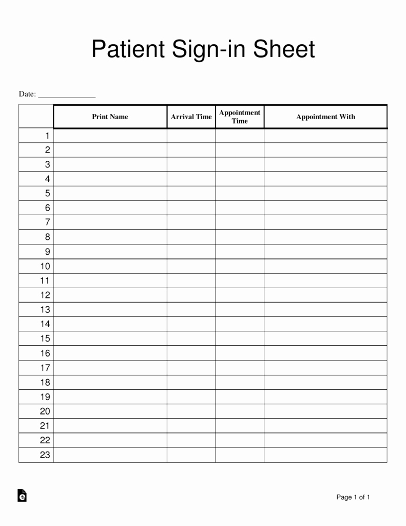Sign In Out Sheet Template Fresh Patient Sign In Sheet Template