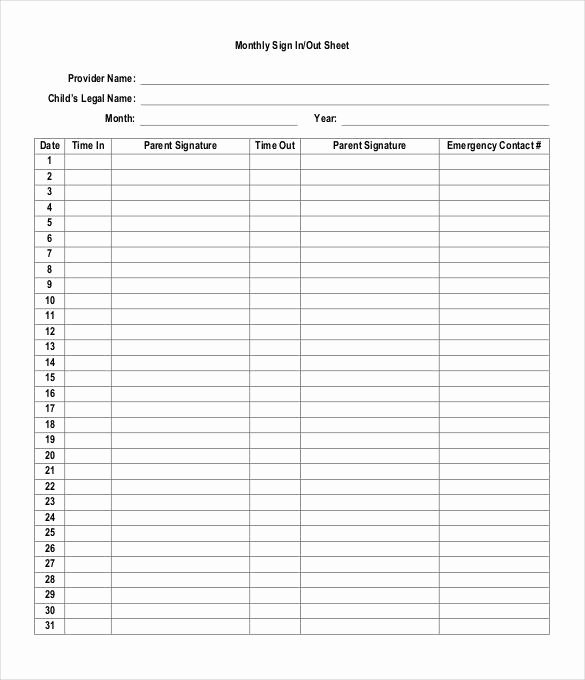 Sign In Out Sheet Template Inspirational 75 Sign In Sheet Templates Doc Pdf