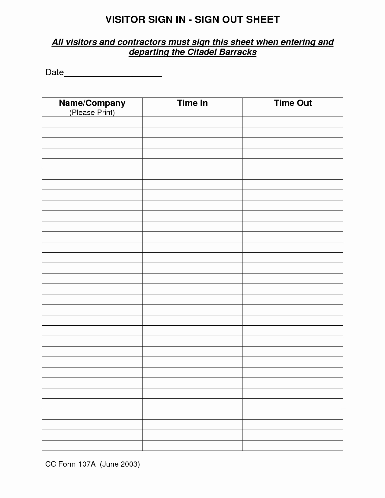 Sign In Out Sheet Template Inspirational 8 Best Of Sign Out Sheet Template Printable Free