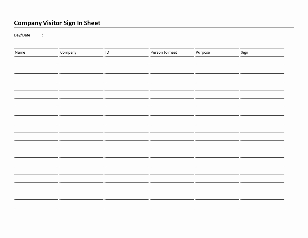 Sign In Sheet Template Doc Inspirational Free Business Visitor Sign In Sheet Word Landscape format