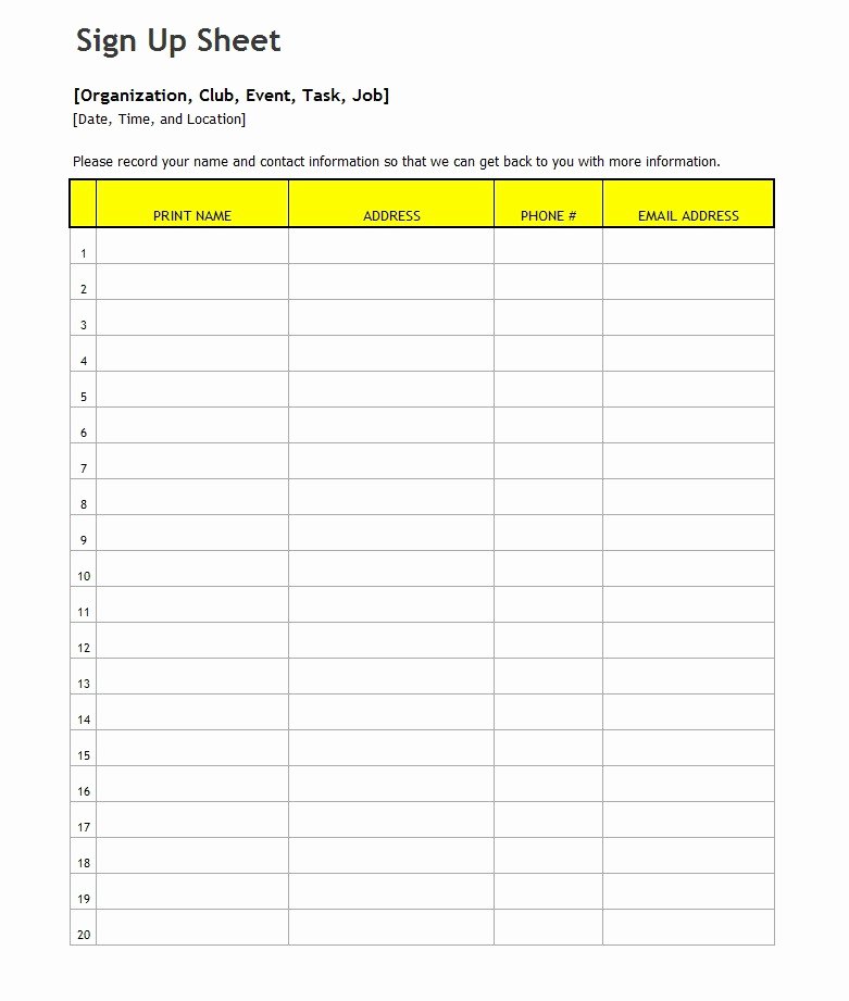 Sign Up form Template Word Beautiful 40 Sign Up Sheet Sign In Sheet Templates Word &amp; Excel