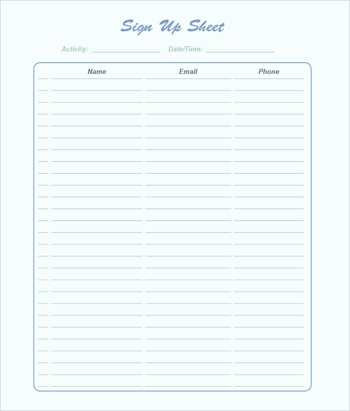 Sign Up form Template Word Lovely Free Sign Up Sheet Template Word Excel