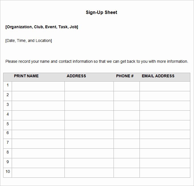 Sign Up form Template Word Luxury Sign Up Sheets 58 Free Word Excel Pdf Documents