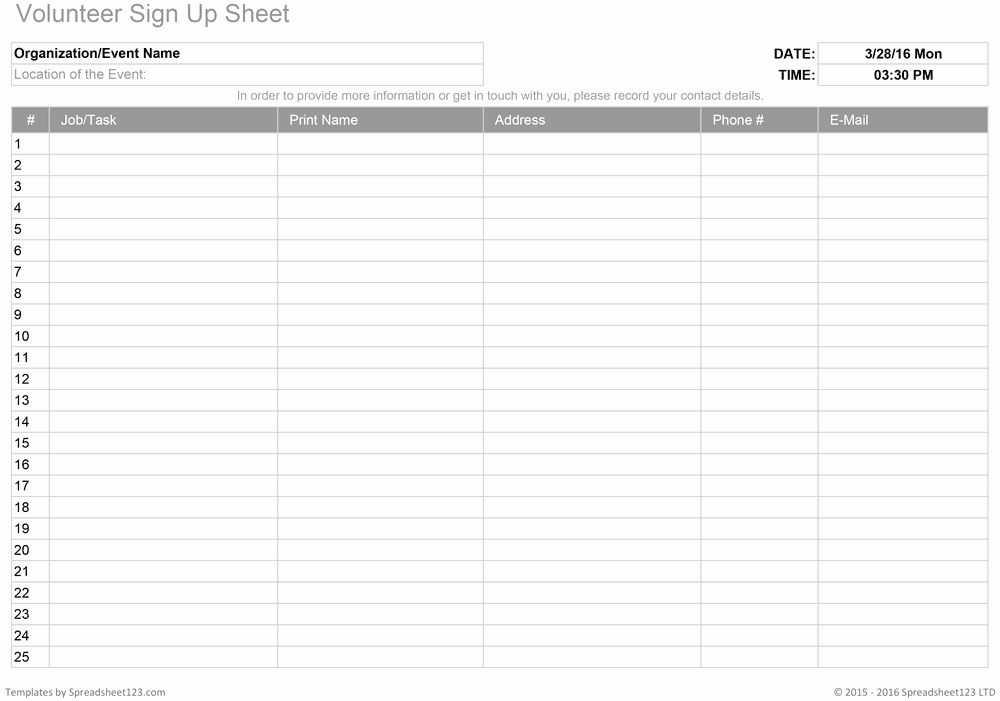 Sign Up Page Template Best Of Printable Sign Up Worksheets and forms for Excel Word and Pdf