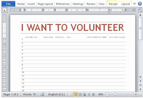 Sign Up Page Template New Volunteer Sign Up Sheet Template for Word