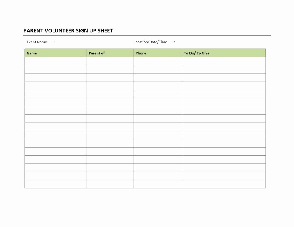 Sign Up Sheet Template Free Awesome Parent Volunteer Sign Up Sheet