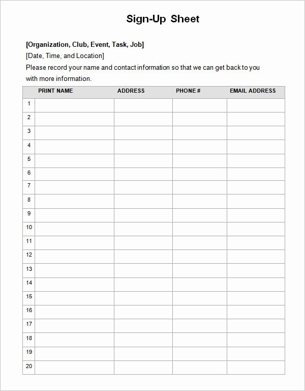 sign up sheet template