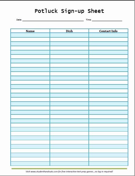 Sign Up Sheet Template Free New Printable Potluck Sign Up Sheet Template