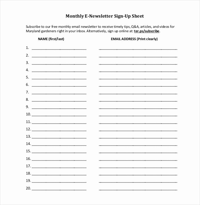 Sign Up Sheet Template Free New Sign Up Sheets 58 Free Word Excel Pdf Documents