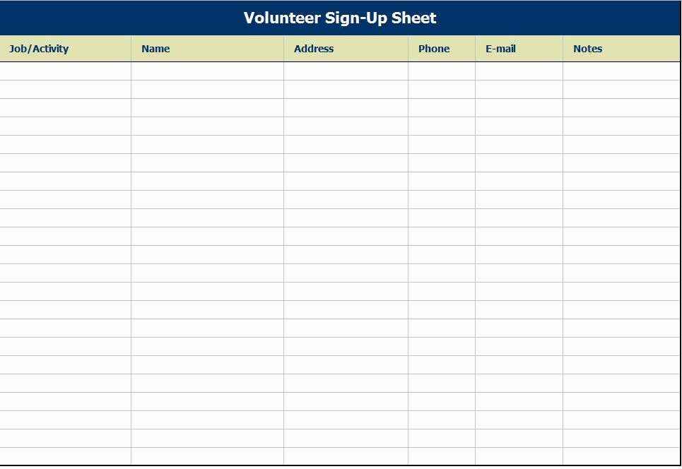 Sign Up Sheets Template Elegant Volunteer Sign Up Sheet
