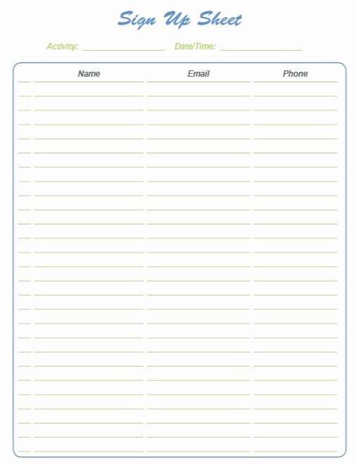 Sign Up Sheets Template New 9 Free Sample Volunteer Sign Up Sheet Templates