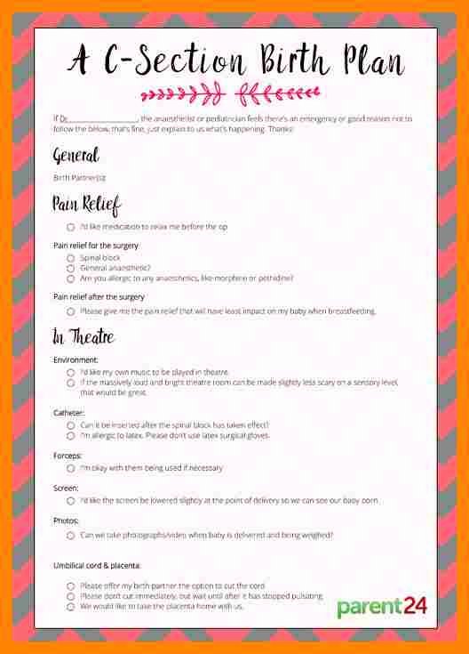Simple Birth Plan Template Awesome Printable C Section Birth Plan Printable Pages