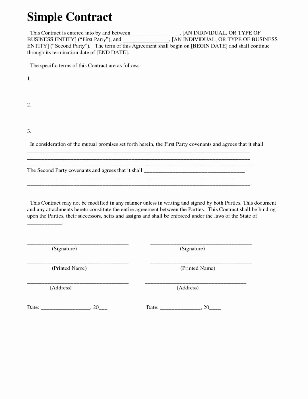 Simple Business Contract Template Inspirational Simple Payment Agreement Template