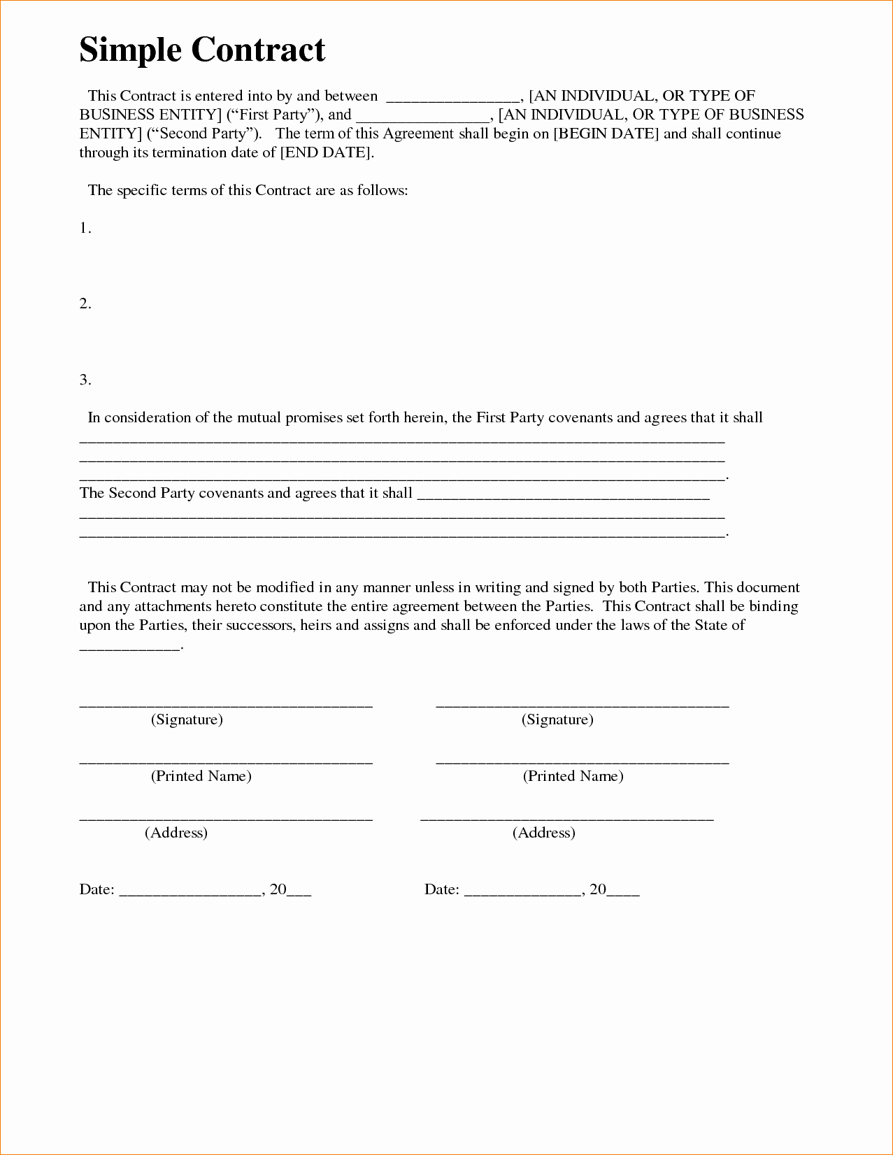 Simple Business Contract Template Lovely 8 Simple Contract Template