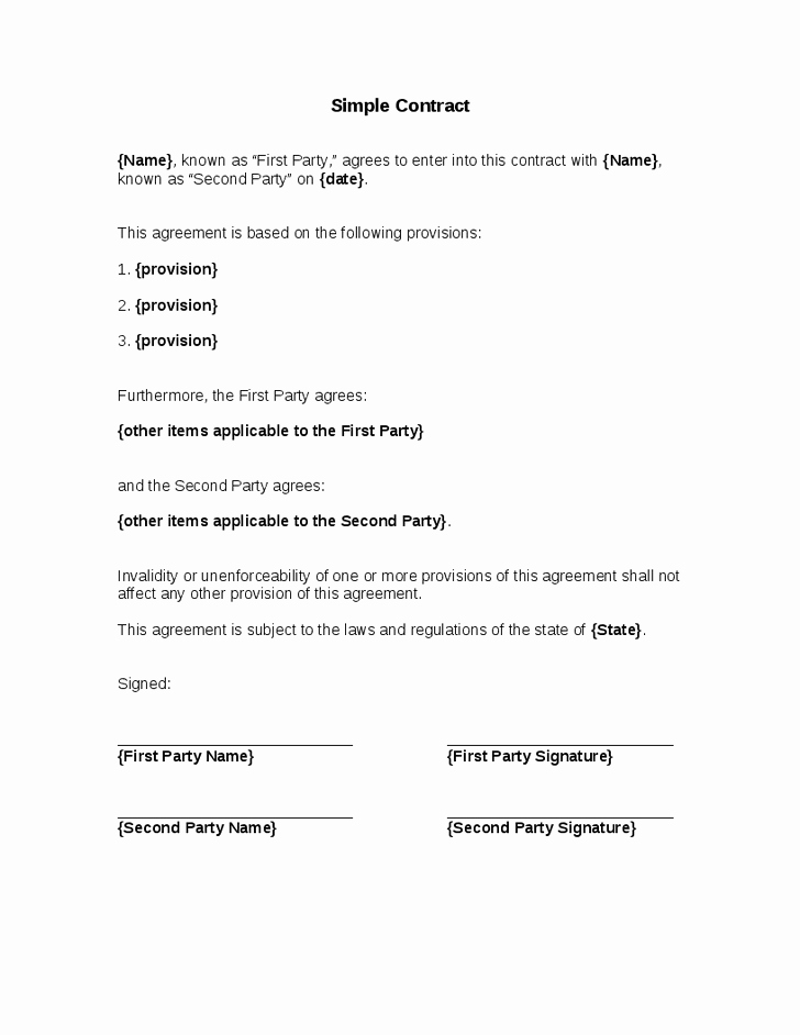 Simple Business Contract Template Lovely Simple Contract Agreement