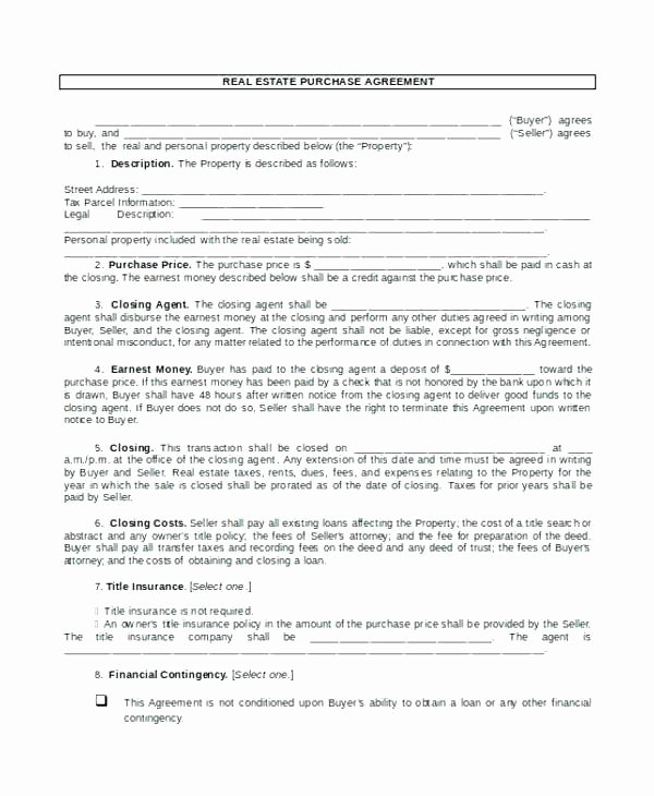 Simple Buy Sell Agreement Template Inspirational Simple Real Estate Purchase Agreement Template