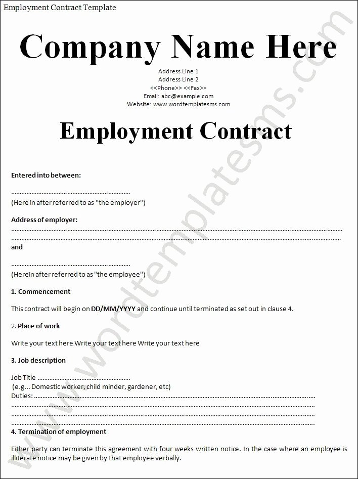 Simple Employment Contract Template Free Fresh Printable Sample Employment Contract Sample form