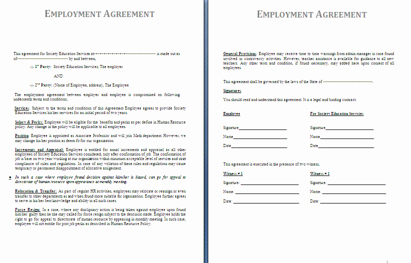 Simple Employment Contract Template Free Inspirational Employment Agreement Template by Payslipstemplates