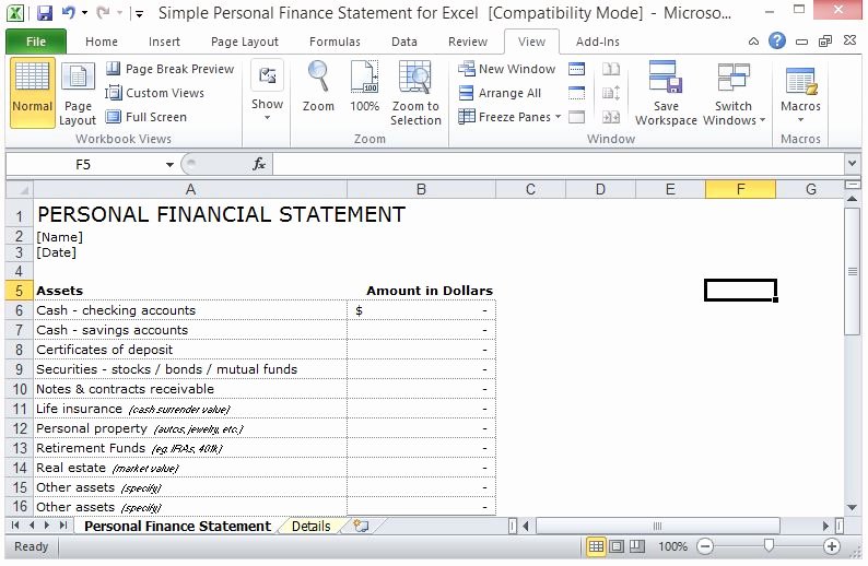 Simple Financial Plan Template Fresh Simple Personal Finance Statement Template for Excel