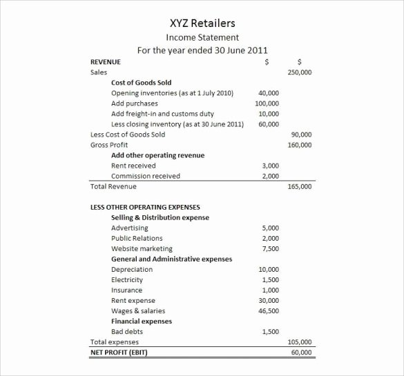 Simple Income Statement Template Lovely 11 In E Statement Examples – Sample Example format