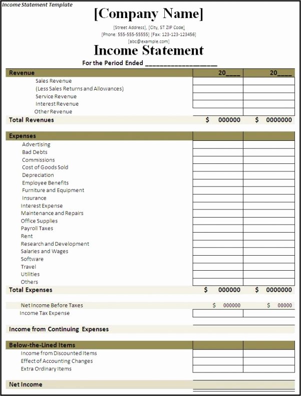 Simple Income Statement Template New Simple In E Statement Template In E Statement Template