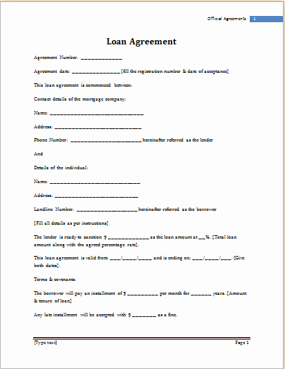 Simple Loan Application form Template New top 5 Free Loan Agreement Templates Word Templates