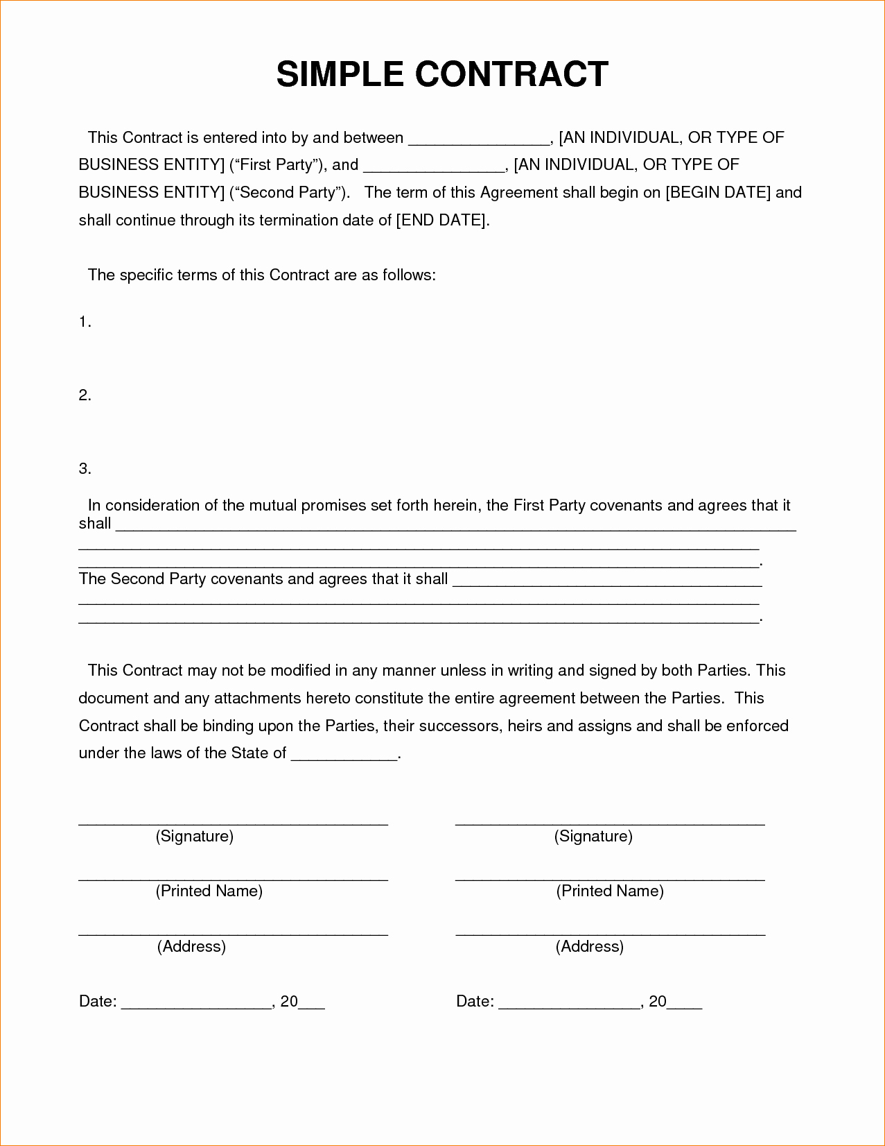 Simple Partnership Agreement Template Free Fresh 8 Basic Contract Template