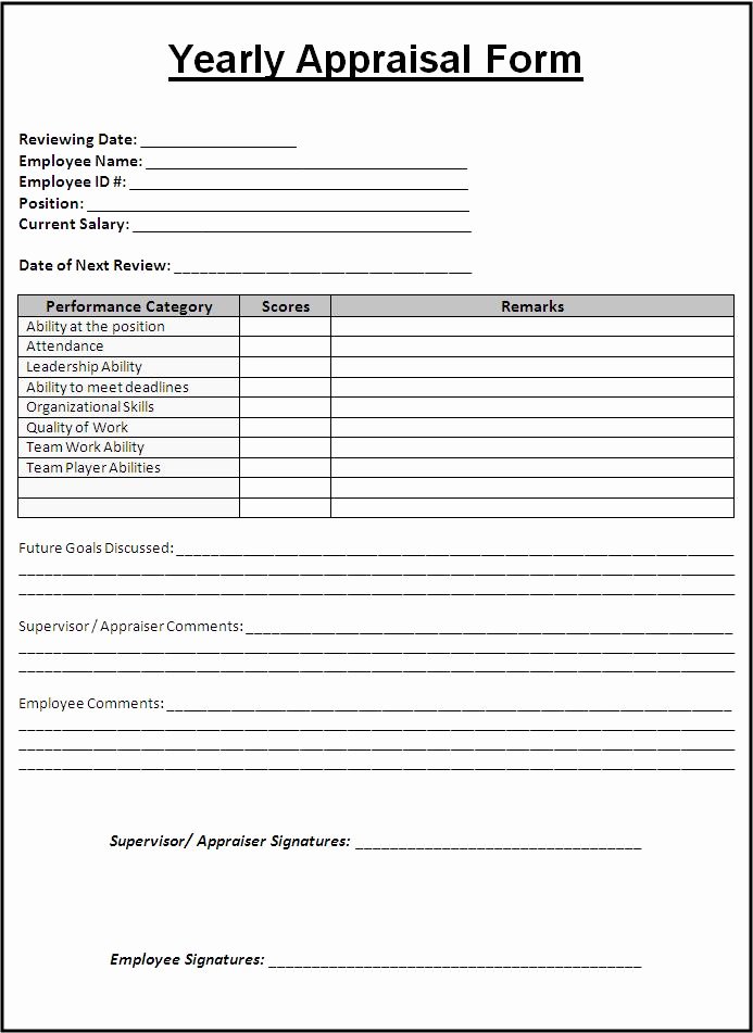 Simple Performance Review Template Fresh 9 Yearly Appraisal form Templates