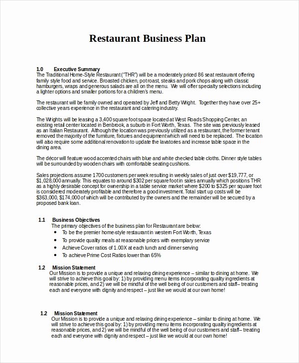 Simple Restaurant Business Plan Template Unique 13 Business Plans Free Sample Example format